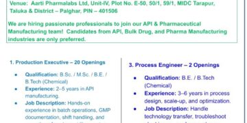 Aarti Pharmalabs Ltd – Walk-In Interview on 1st August 2025