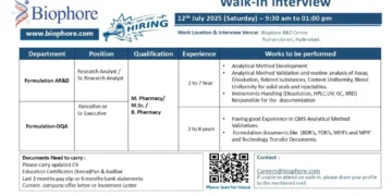 Biophore – Walk-in Interview | R&D and DQA Opportunities | 12th July 2025