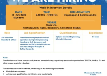 Walk-In Opportunity at Cipla – API Production Department | 13th July 2025
