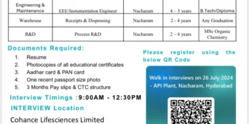 Cohance Lifesciences Walk-In Interview – 26th July 2025 at Nacharam Plant (API Division)