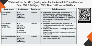 Emcure Pharmaceuticals Walk-In Drive – QC/QA/API Roles | 25th & 26th July!