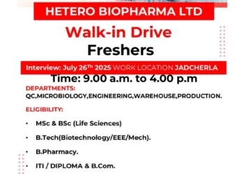 Hetero Biopharma Ltd – Walk-In Drive for Freshers on 26th July 2025