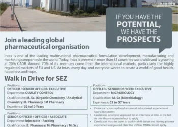 Walk-In Drive at Intas Pharmaceuticals – 26th July 2025