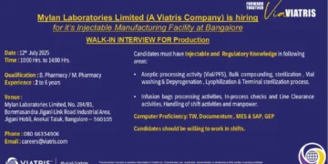 Mylan Laboratories (A Viatris Company) – Walk-In Interview in Bangalore on 12th July 2025!