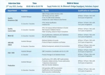Senores Pharmaceuticals – Walk-In Interviews (API Division) on 27th July 2025 (Sunday)