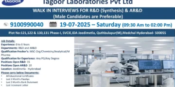 Freshers & Experienced Welcome! Walk-In Drive at Tagoor Laboratories – 19th July