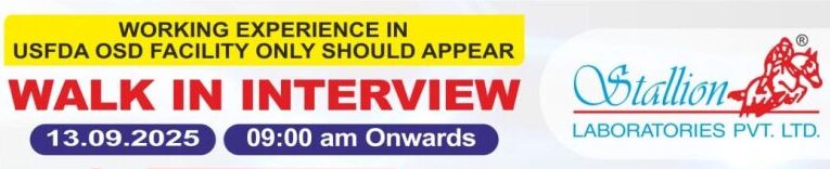 Stallion Laboratories Pvt. Ltd – Walk-In Interview on 13th September 2025