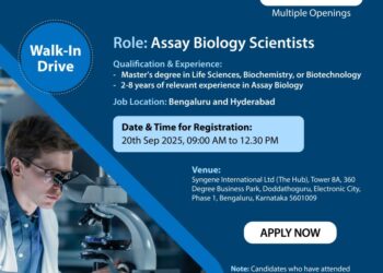 Syngene International – Walk-In Drive for Assay Biology Scientists on 20th September 2025