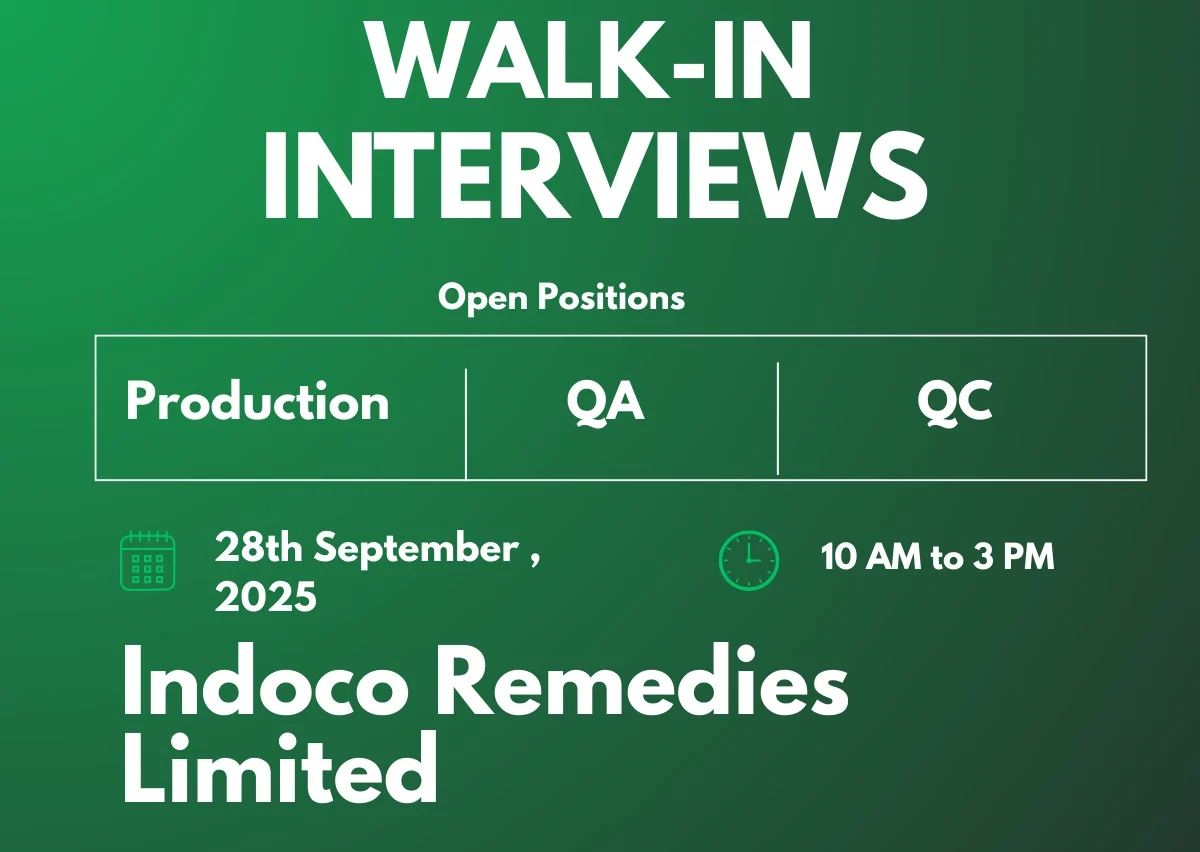 Indoco Remedies Limited – Walk-In Interview for Multiple Positions in Tablet Manufacturing Facility