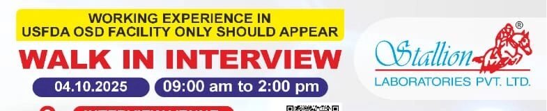 Stallion Laboratories Pvt. Ltd. – Walk-In Interview on 4th October 2025