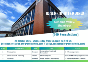 Granules Life Sciences – Walk-In Interview for Freshers & Experienced on 29 October 2025