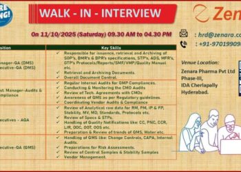 Zenara Pharma – Walk-In Interview on 11th October 2025 (Saturday)