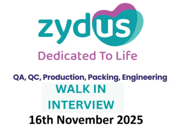 Zydus Healthcare Limited – Multiple Openings for Production, Engineering, QA & QC Departments on 16th November 2025