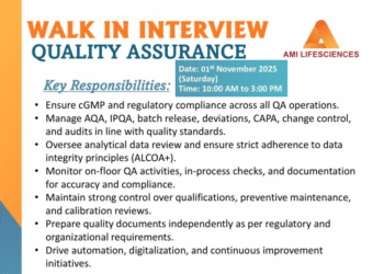 Ami Lifesciences Pvt. Ltd – Walk-In Interview on 1st November 2025