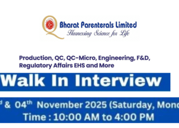 Bharat Parenterals Ltd – Walk-In Interviews for Multiple Departments on 1st, 3rd & 4th November 2025