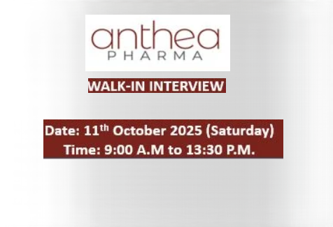 Anthea Pharma Private Limited – Walk-In Interview for Production Department on 11th October 2025