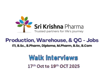 Sri Krishna Pharmaceuticals Ltd – Walk-In Interviews for Production, Warehouse & QC (OSD) Departments on 17th October to 19th October 2025