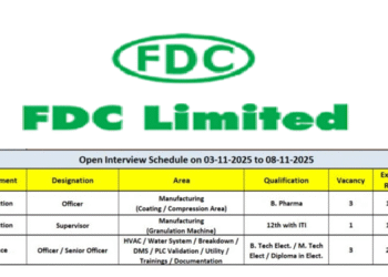 FDC Limited – Open Interviews for Production & Maintenance Departments | 3rd to 8th November 2025