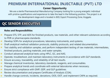 Premium International Injectable (Pvt) Ltd – Hiring for QC Senior Executive Position