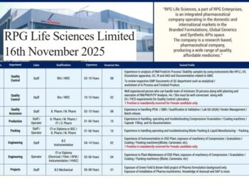 RPG Life Sciences Limited – Walk-In Interview for Multiple Departments on 16th November 2025