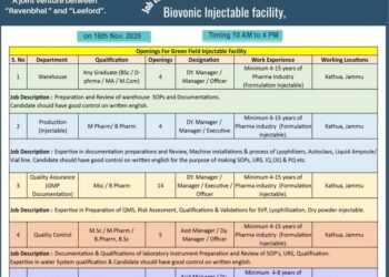 Biovonic Healthcare Pvt. Ltd. – Walk-In Interview for Injectable Facility at Kathua, J&K on 16th November 2025