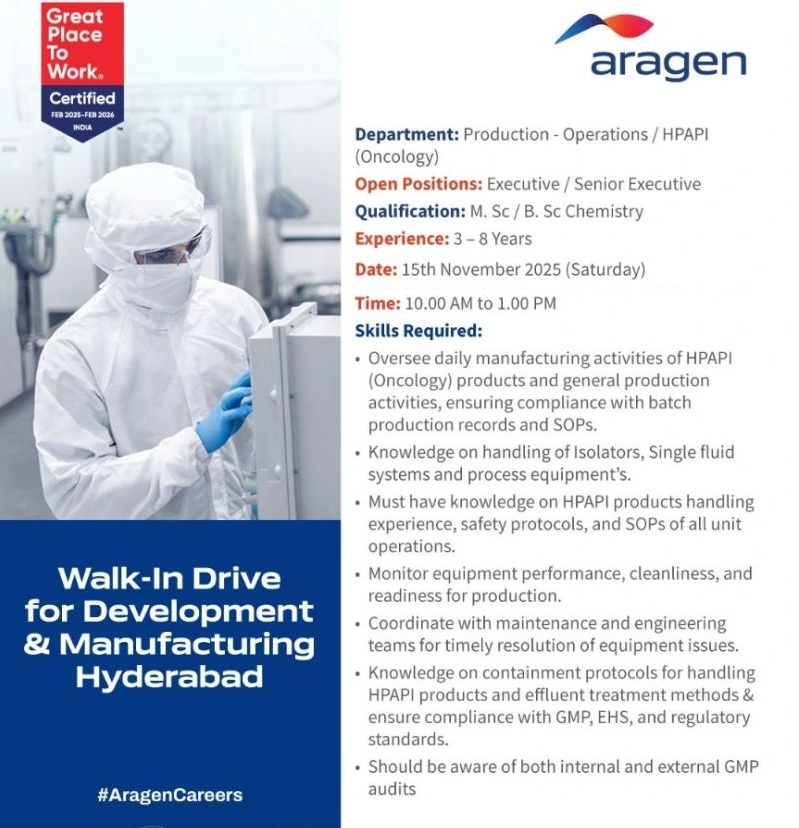 Aragen – Walk-In Drive for Development & Manufacturing on 15 November 2025
