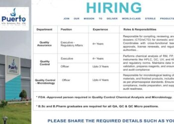 Puerto Life Sciences – Hiring for QA, QC & Microbiology Roles ||