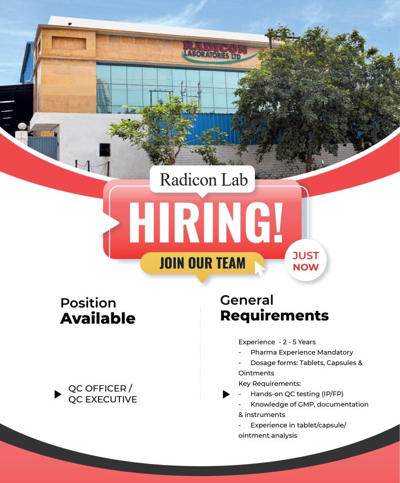 Radicon Laboratories Ltd – Hiring for QC Officer / QC Executive ||