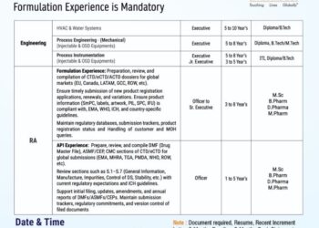 Arene Lifesciences Limited – Walk-In Drive on 26th to 30th November 2025