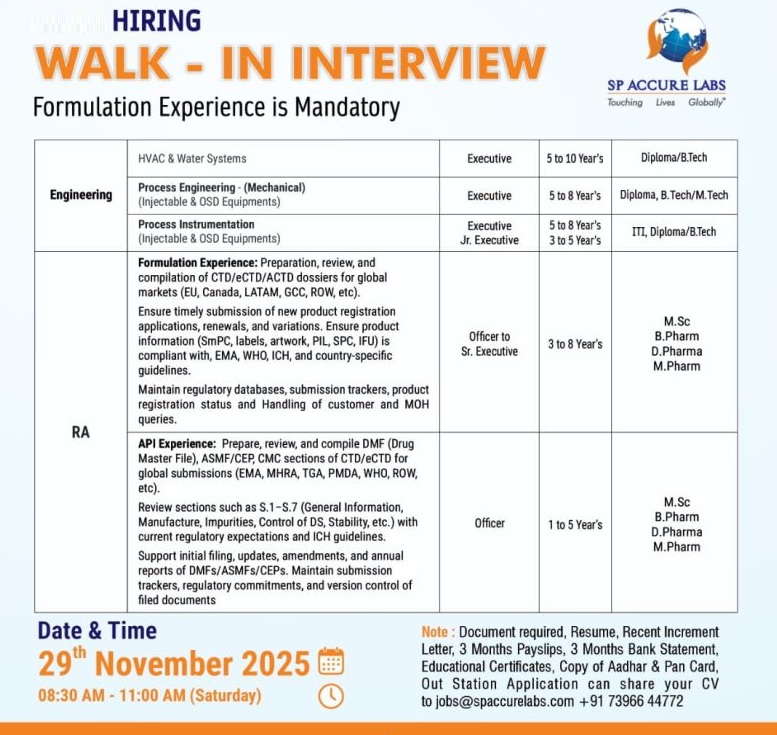 Arene Lifesciences Limited – Walk-In Drive on 26th to 30th November 2025
