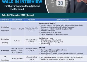 Alkem Laboratories – Walk-In Interview for Production, QC, QA and Warehouse Department on 30th November 2025