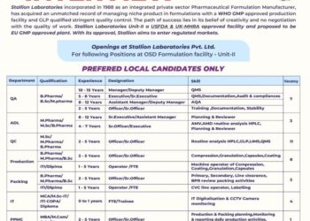 Stallion Laboratories Pvt. Ltd – Walk-In Interview for Multiple Departments on 30th November 2025