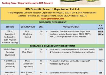 JDM Scientific Research Organisation Pvt. Ltd. – Hiring for Phys-Chem & R&D Departments | Apply Now
