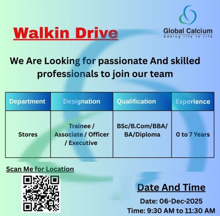 Global Calcium – Walk-In Drive on 6th December 2025