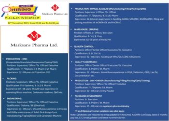 Marksans Pharma Ltd – Walk-In Interview for Multiple Departments on 16th November 2025