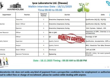 Ipca Laboratories Ltd. – Walk-In Interview for Multiple Departments on 18 November 2025