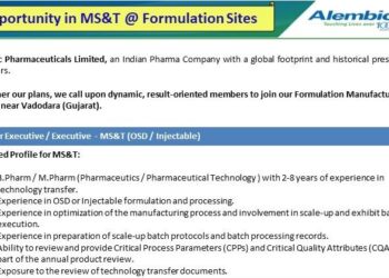 Alembic Pharmaceuticals Ltd – Hiring Senior Executive / Executive (MS&T – OSD / Injectable) ||