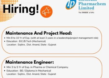 Infinium Pharmachem Limited – Job Openings for Maintenance Department | Gujarat