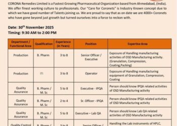 Corona Remedies Limited – Walk-In Interview on 30th November 2025