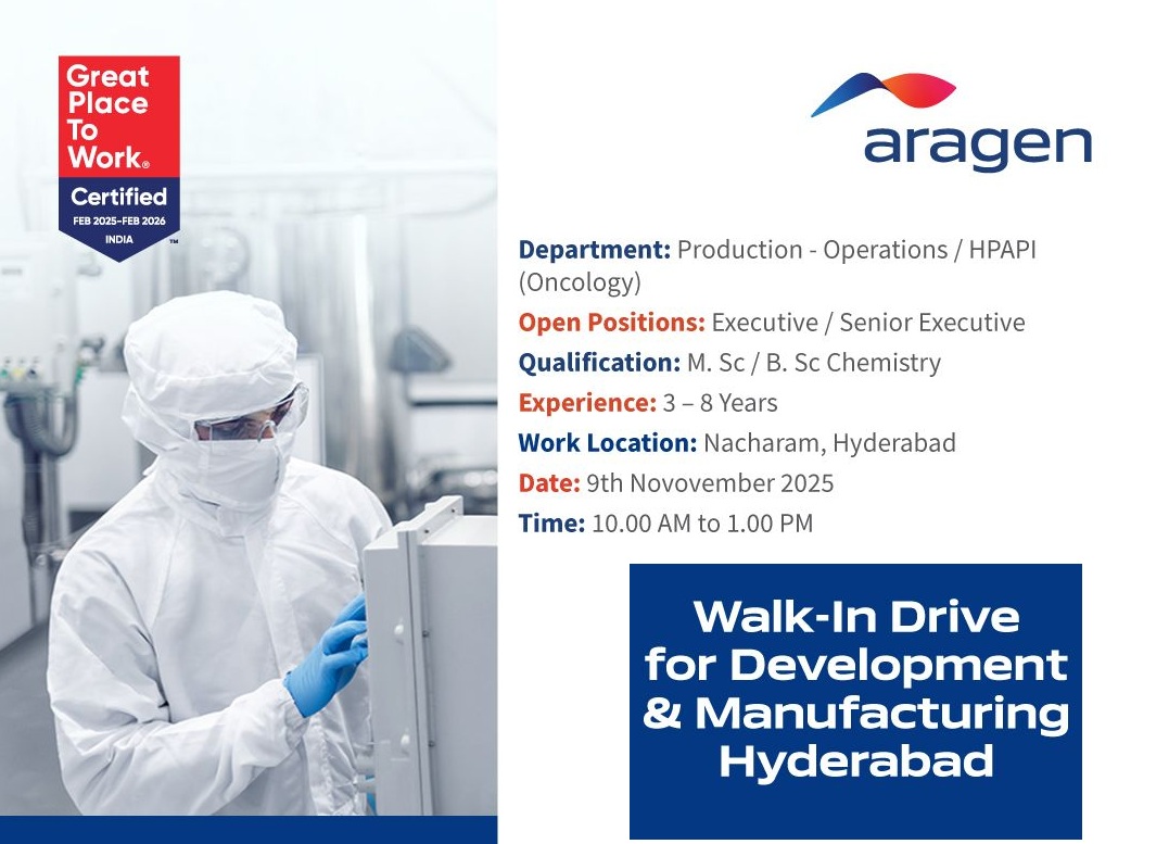 Aragen Life Sciences – Walk-In Drive on 9th November 2025