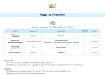 Atul Ltd – Walk-in Interview for Multiple Positions on 22nd November 2025