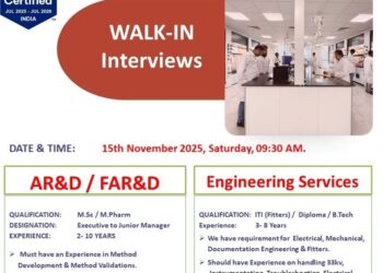 CRAMSN Research Park – Walk-In Interviews for AR&D / FAR&D & Engineering Services Departments on 15th November 2025
