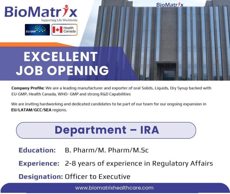 BioMatrix Healthcare Pvt. Ltd – Excellent Job Opening (IRA Department)