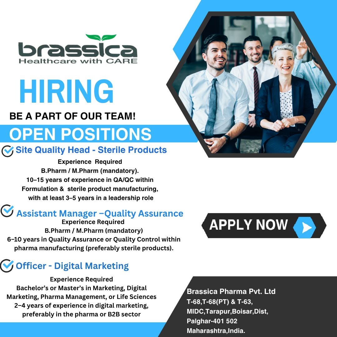 Brassica Pharma Pvt. Ltd. – Hiring for Multiple Positions |
