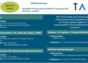 TAPI – Walk-in Drive for Multiple Openings for Experienced Candidates on 8th November & Sunday, 9th November 2025