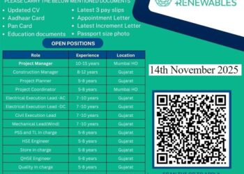 Hinduja Renewables – Walk-In Interview for Multiple Engineering & Project Management Roles on 14th November 2025