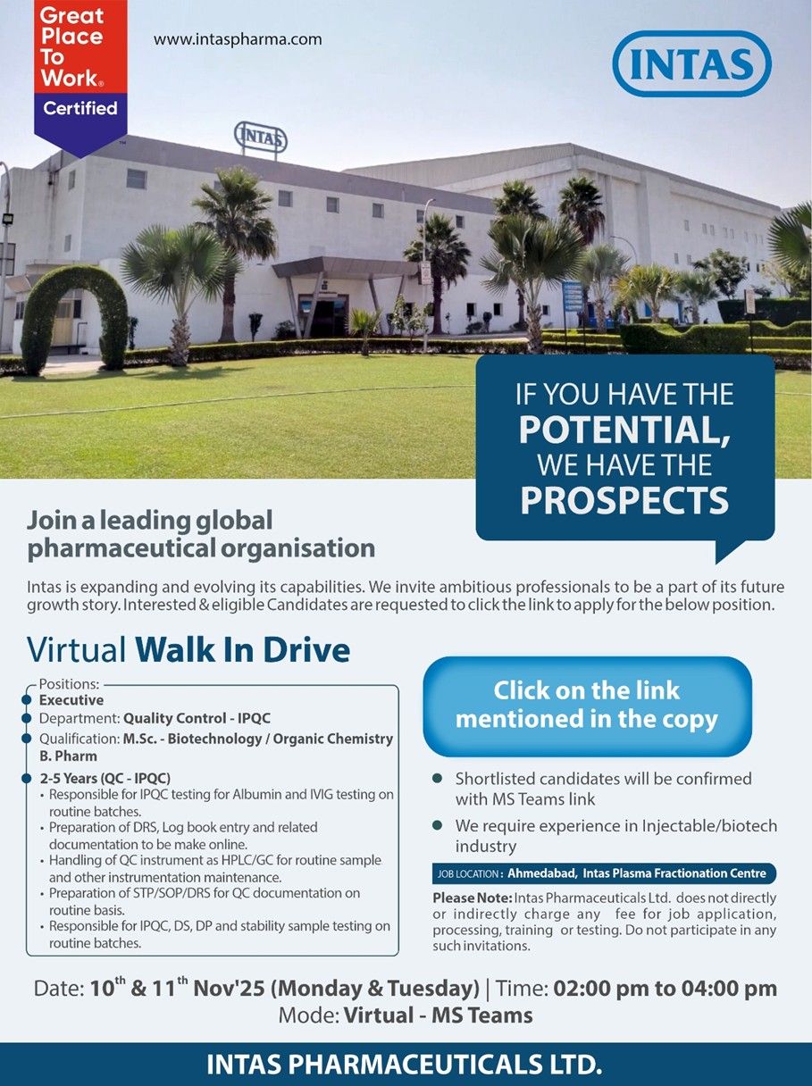 Intas Pharmaceuticals Ltd. – Virtual Walk-In Drive for Quality Control (IPQC) Department |