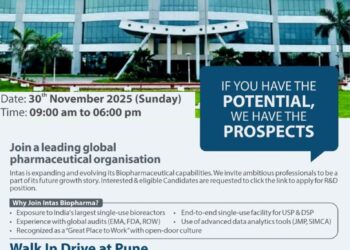 Intas Pharmaceuticals Ltd. – Walk-In Drive for R&D Department on 30th November 2025