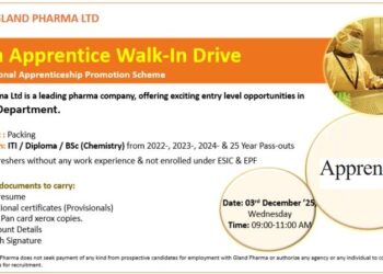 Gland Pharma Ltd – Mega Apprentice Walk-In Drive on 3rd December 2025