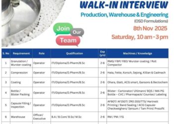 Granules India Ltd – Walk-In Interview for Production, Warehouse & Engineering (OSD Formulations) on 8th November 2025